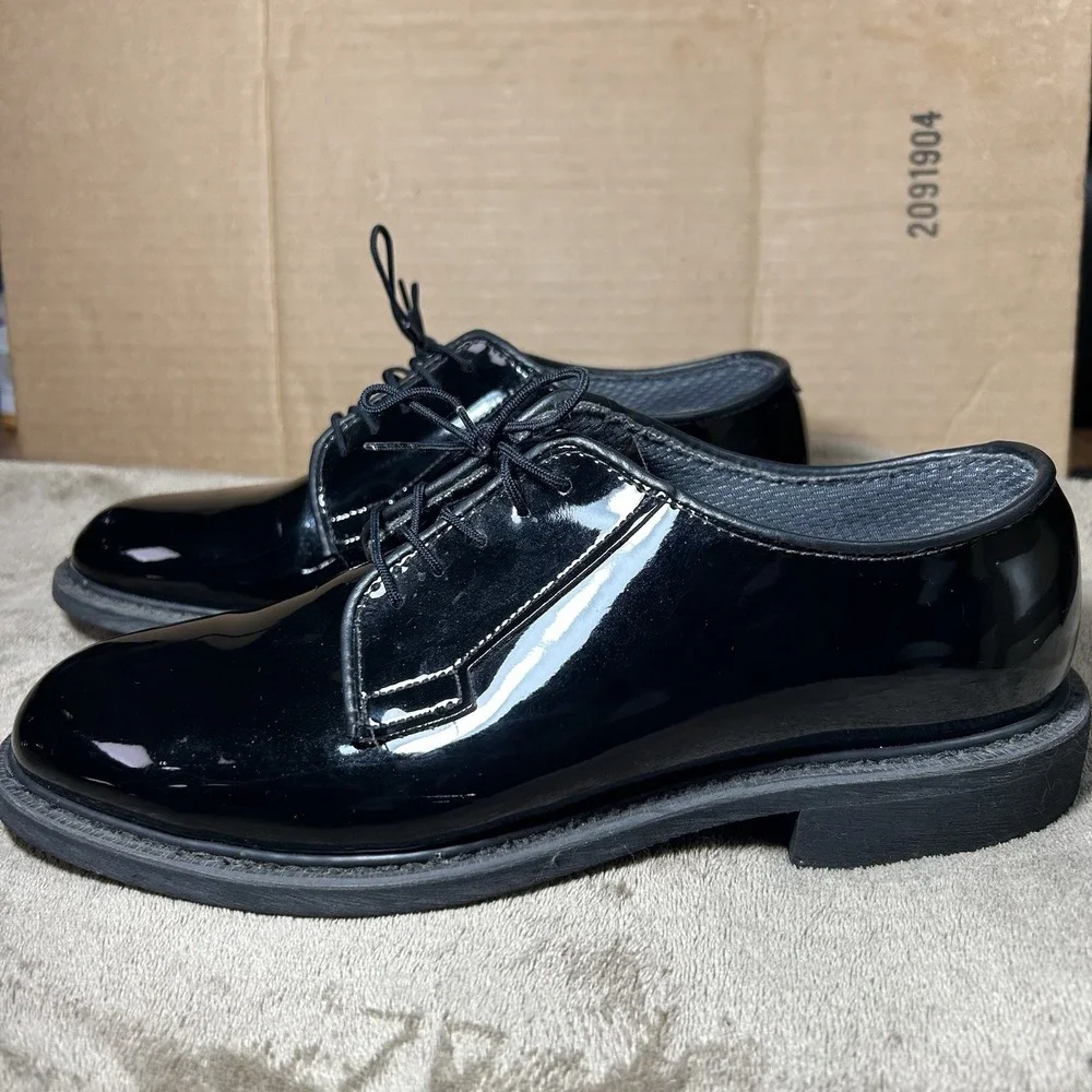 Bates Mens 8 E Wide Black High Gloss Uniform Duty Dress‎ Shoes Oxford Vibram